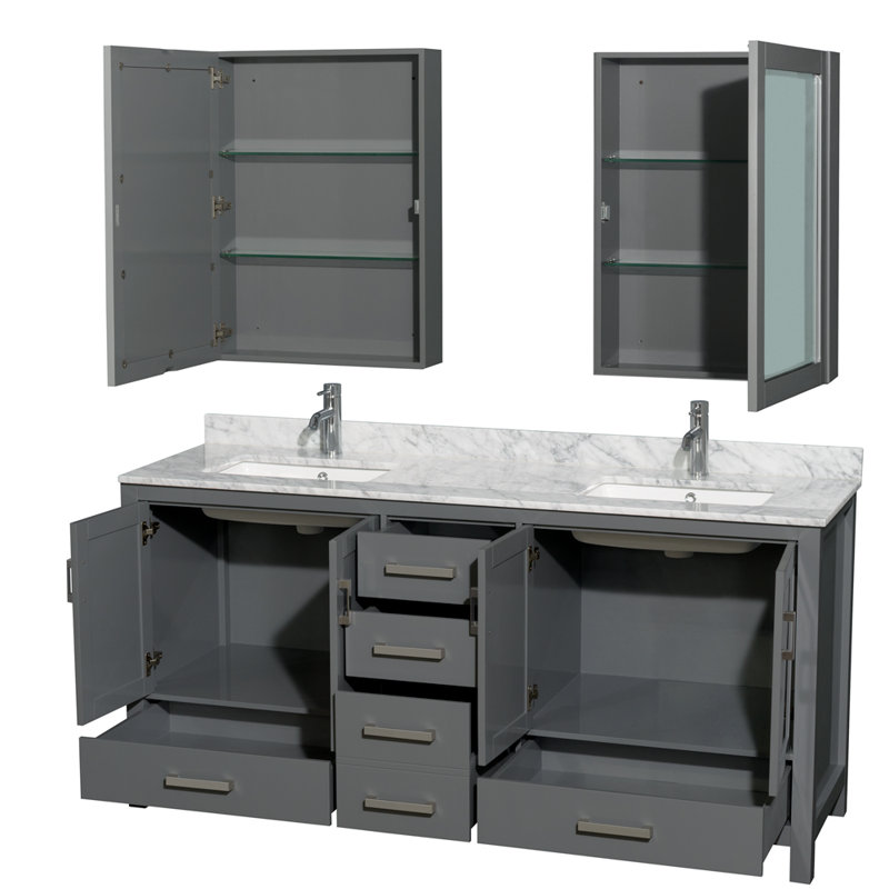 Sheffield 72" Double Bathroom Vanity Set with Mirror, Brushed Chrome, Dark Gray