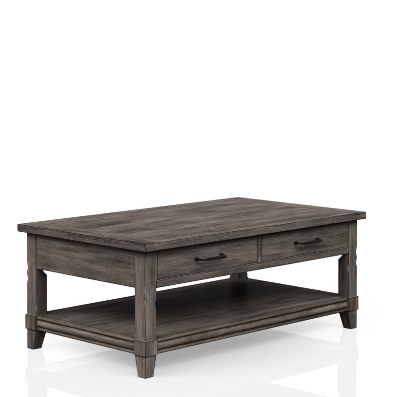 Table basse à plateau relevable gris avec tablette, poids 115,35 lb, tablette de rangement rustique en bois massif - + Made