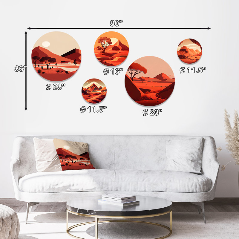 Ensemble de 5 décorations murales pleine lune sur terre cuite I