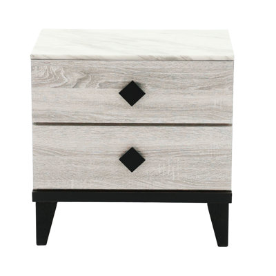 Rustic Accents Nightstand With Faux Marble Top In Cream Oak, 23"X15"X23"H Brown Creamy Oak Details, 23X15x23 Inches