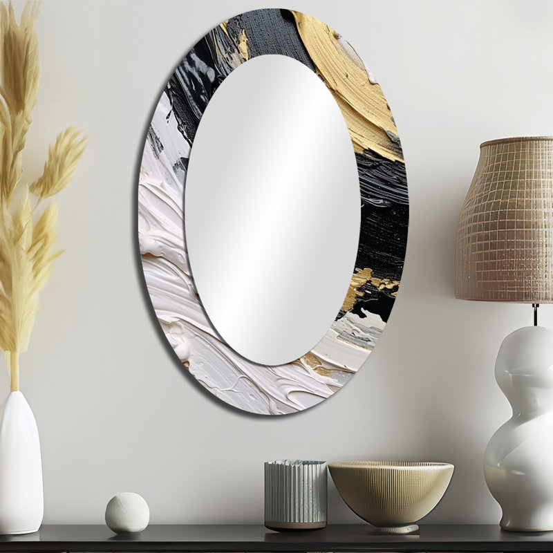 Or noir en spirale illusions II - décor de miroir mural ovale doré, 36 po x 24 po