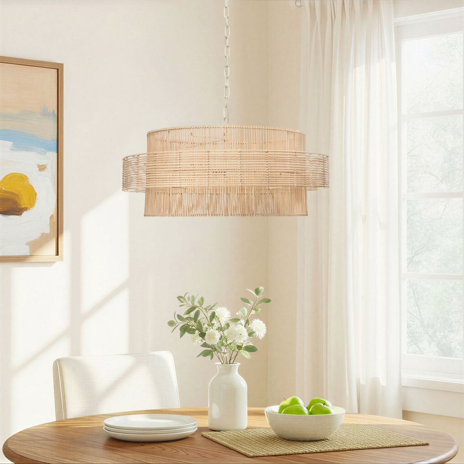 Gaia 2 Light Rattan Dimmable Pendant