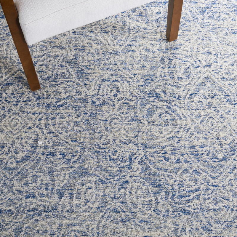 Blue and Ivory Hand-Tufted Wool 8' x 10' Area Rug