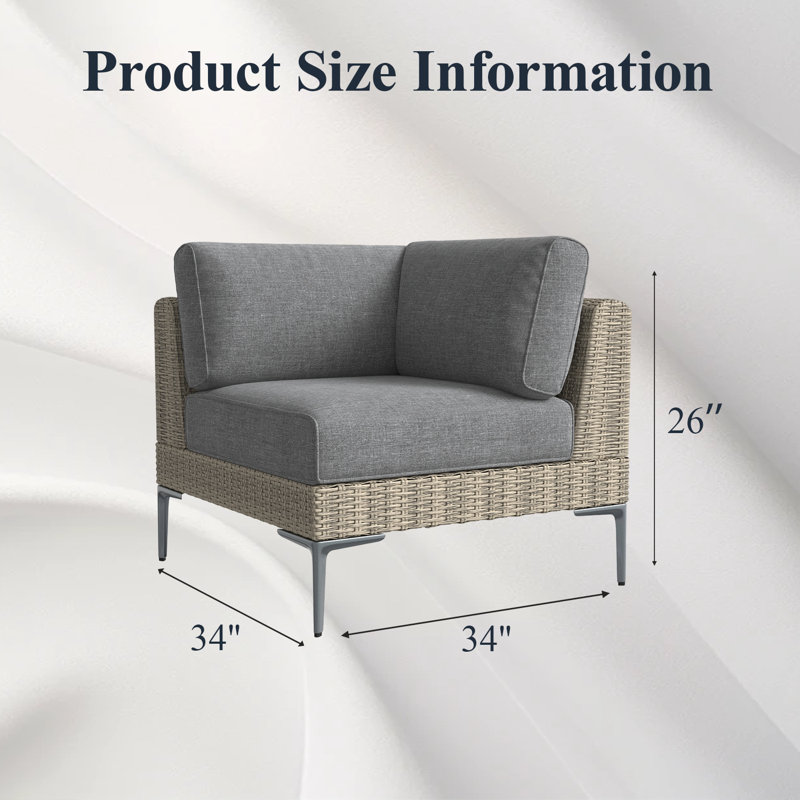  Modern Outdoor Wicker Rattan Patio Modular Sectional Corner Chair With 6-inch Thick Cushions, Dark Gray
