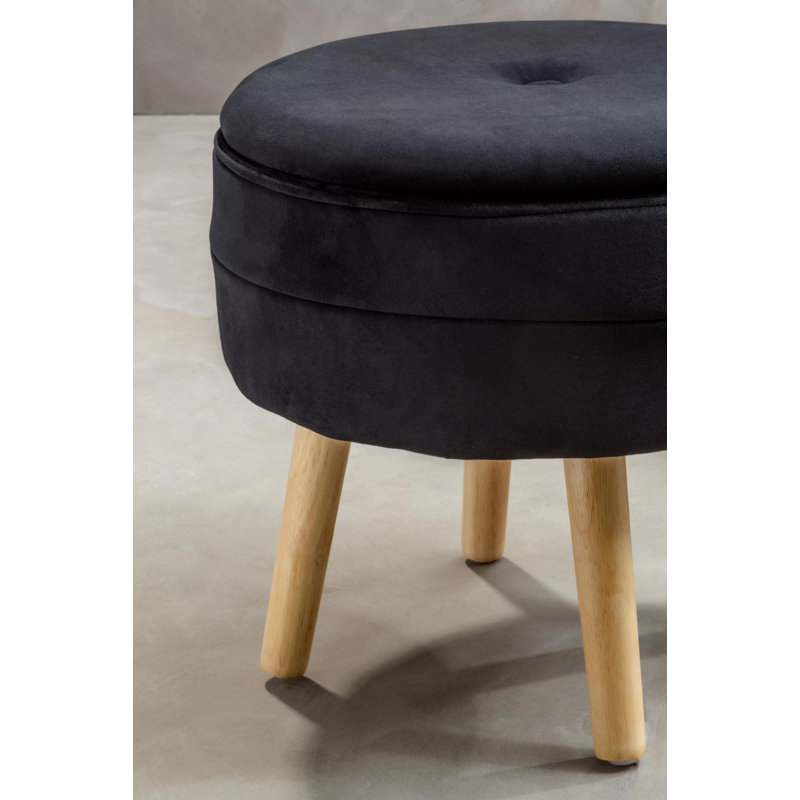 Presidio 46cm Wide Tufted Round Solid Colour Ottoman with Storage, Black