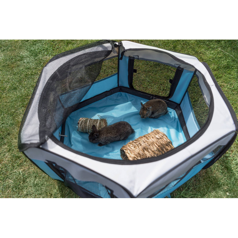 Medium Turquoise Soft-Sided Nylon Mobile Playpen for Pets