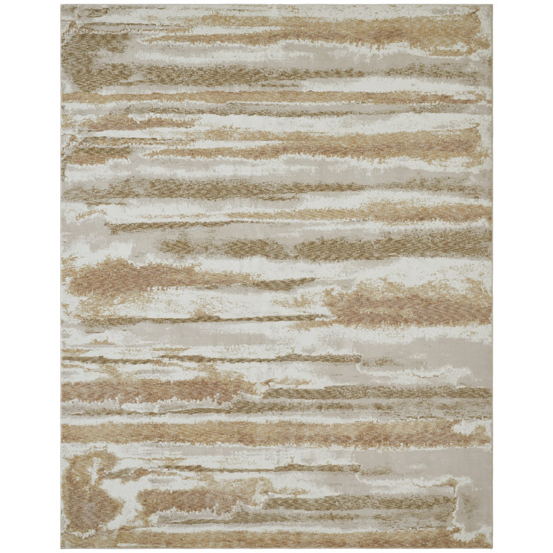 Narooma Ivory Gold Brushstroke Stripe Area Rug, Rectangle 5'6" x 8'6"