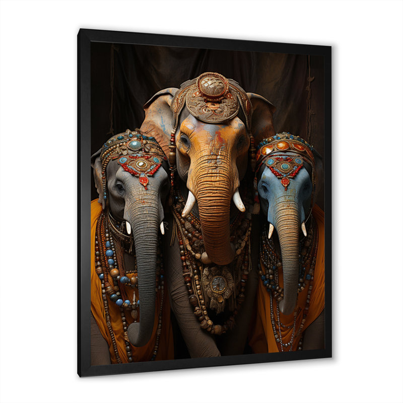Art asiatique, éléphants thaïlandais sur toile, H 20 po x l 12 po x P 1 po, Cadre photo noir