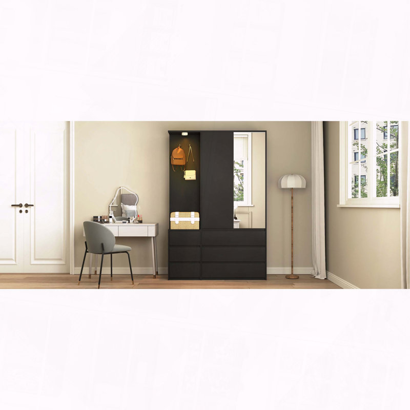 Armoire garde-robe avec portes et tiroirs, Noir
