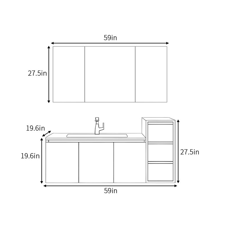 Simple light luxury bathroom cabinet, 27.5" H x 59" W x 19.6" D, Burlywood
