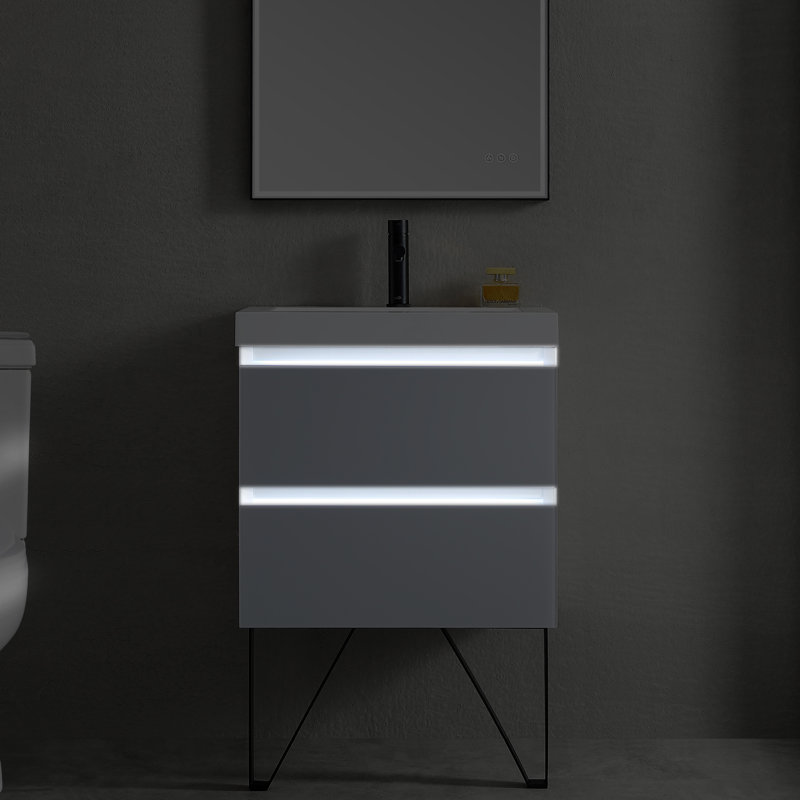 Fahriye 30'' Single Bathroom Vanity with Acrylic Top, Light Gray