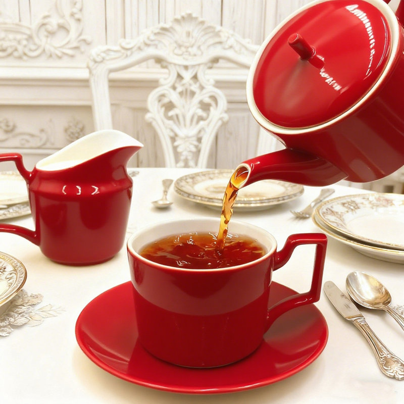 11 Piece Red Ceramic Teapot Set, Red