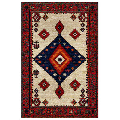 Kaia Collection Digital Print Cotton-Polyester Burgundy Moroccan Rug