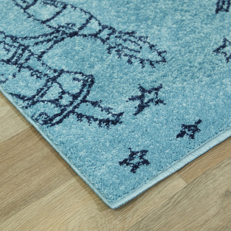 Palou Rocket Ship Area Rug, Rectangle 5'3" x 7', Light Blue