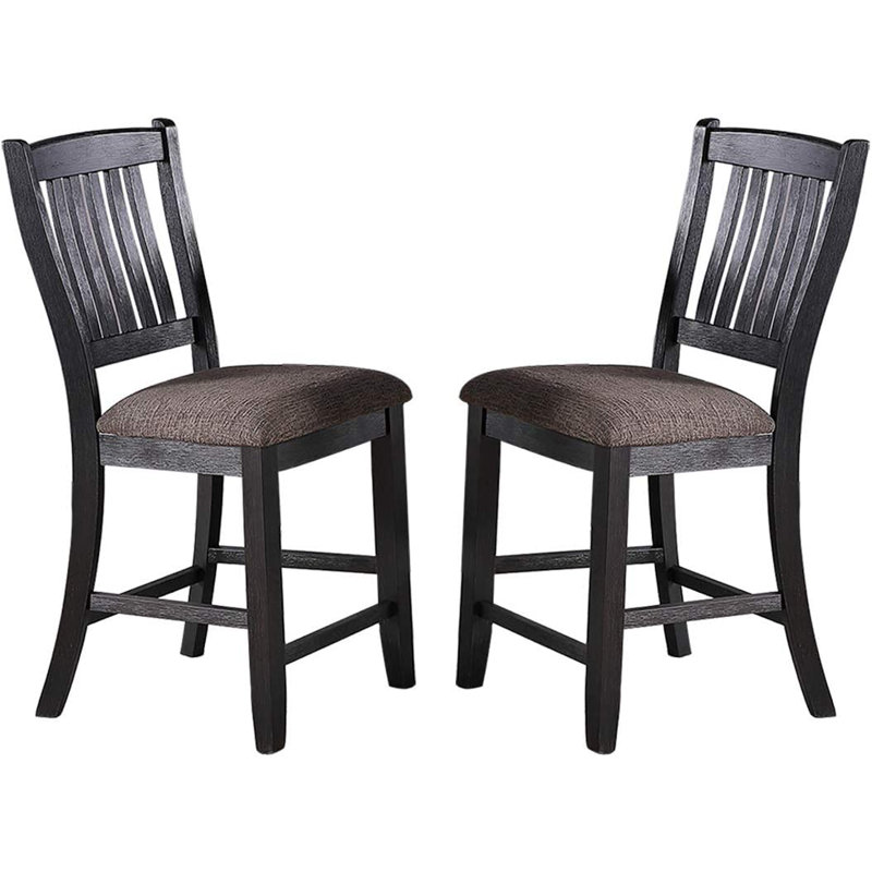 Dark Coffee Classic Wood Kitchen Dining Room Set Of 2 High Chairs Fabric Upholstered Seat Unique Design Back Counter Height Chairs