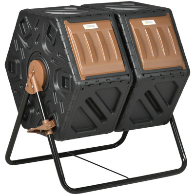 Compost Tumbler Bin 34.5 Gal - Dual Chamber Outdoor With Airy Ventilation Arrangement And Steel Construction Openings, Legs, Rotating For Organic Matter