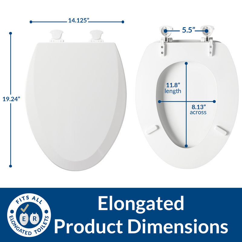Siège de toilette Bemis 1500EC avec charnières faciles à nettoyer et à changer, bois durable, allongé, blanc, paquet de 2