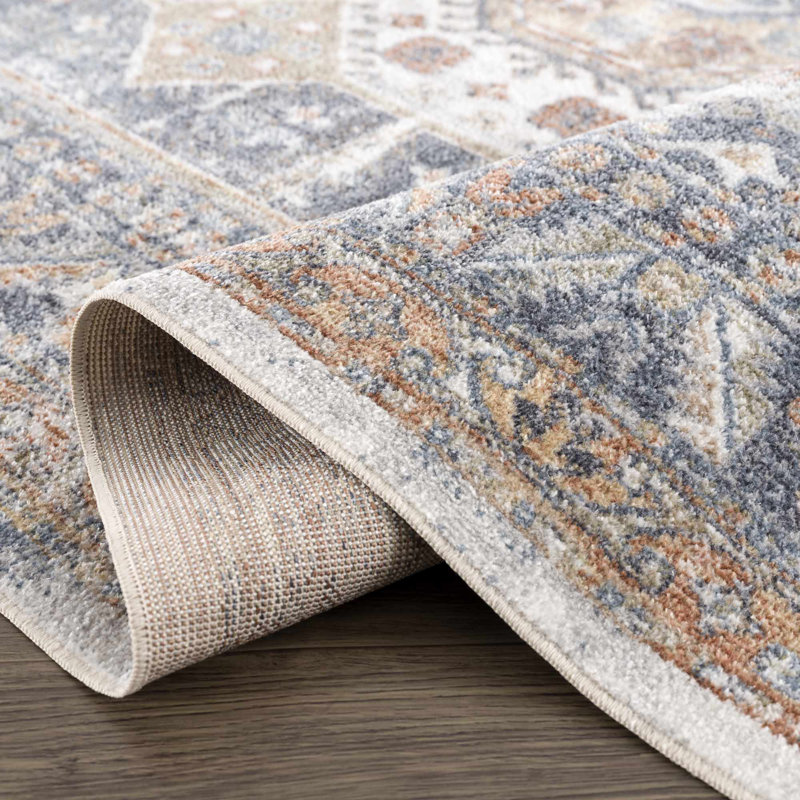Afya Light Blue and Rust Polyester Rectangle Area Rug 2'3" x 3'9"