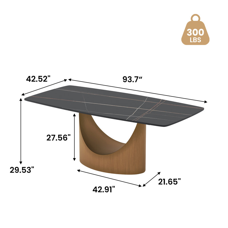 Hobart Modern White Rectangular Sintered Stone Dining Table with Pedestal Base