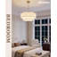 Lustre tambour en tissu doré de 45,7 cm (18 po), luminaire de salle à manger à 3 lumières, abat-jour double couche en tissu blanc à 6 pétales en forme de fleur, hauteur réglable, compatible avec les sols plats et inclinés, certifié ETL