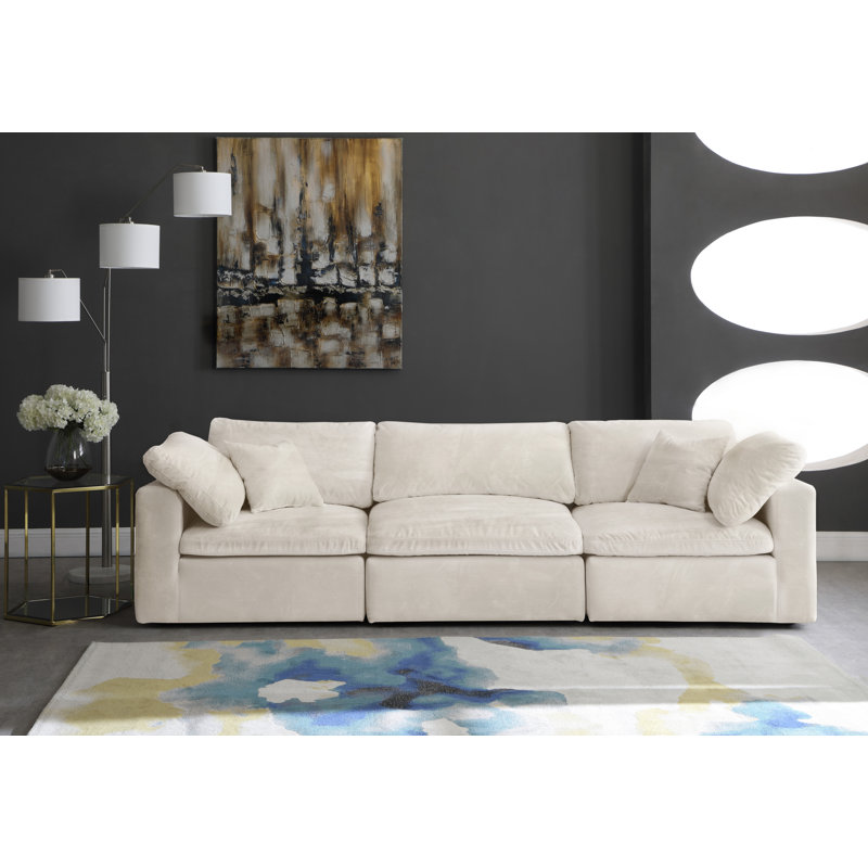 Cozy 119" Velvet Square Arm Modular Sofa with Reversible Cushions, Cream Velvet