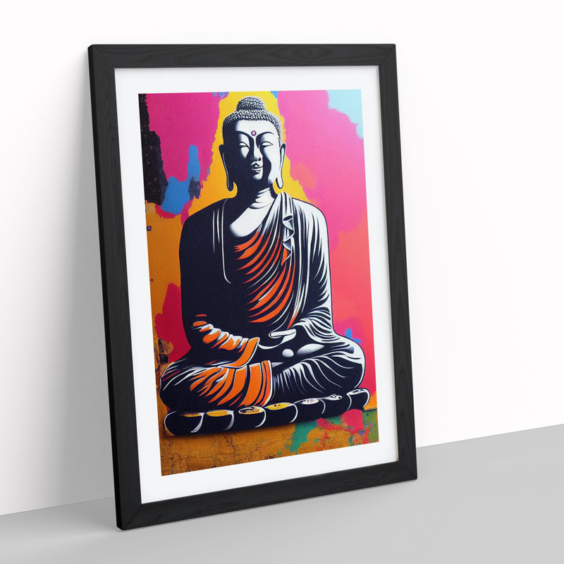 Colourful Buddha No.2 - Print, 48cm H x 36cm W, Black Framed, White