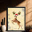 Renne de Noël rétro encadré noir portant un chapeau de père Noël, impression d'art de style rétro-672479652