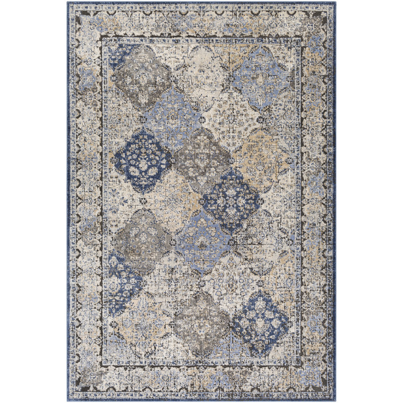 Tapis oriental bleu / gris clair, Rectangle 2 pi x 2 pi 11 po