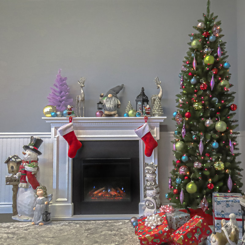 The Holiday Aisle® Kingswood Fir Pencil Tree with Multicolor Lights, 7'