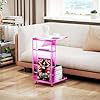 Clear Acrylic Side Table On Lockable Wheels, C Shaped End Table For Sofa, Small Coffee Tables For Small Spaces, Pink