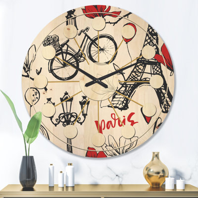 Horloge murale Paris Eiffel Hearts I