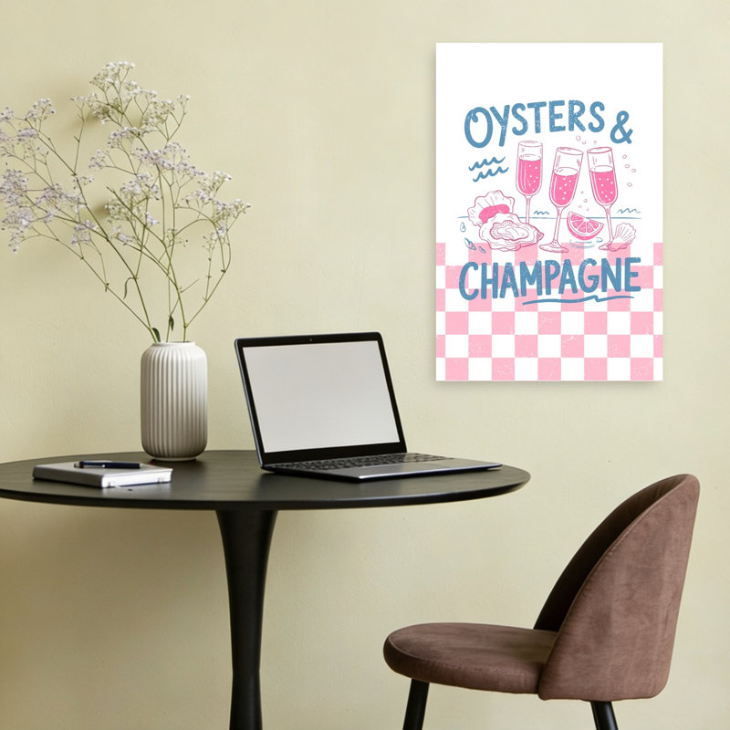 Pink Oysters Champagne Party Retro Coastal Wall Art Print by Jolly And Dash - Wrapped Canvas Print, 60.96cm H x 40.64cm W