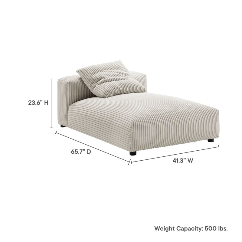 Chaise longue rembourrée en velours côtelé Solace, Amande
