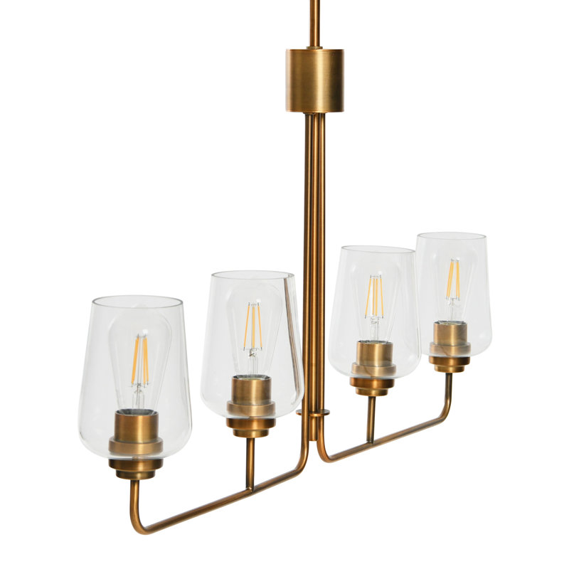 Lustre linéaire en métal et verre 4 lumières, Bronze brossé