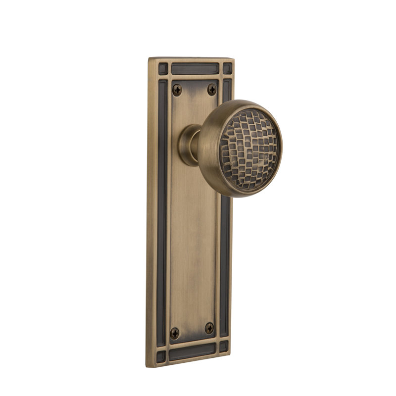 Mission Plate with Craftsman Door Knob, Antique Brass, 2-3/4”