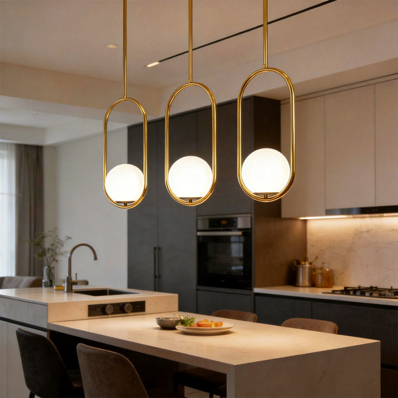 2-Pack Gold Oval Opal Glass Pendant Lights – Adjustable Height Hardwired for Kitchen Island, Dining Room, Bedroom, Gold