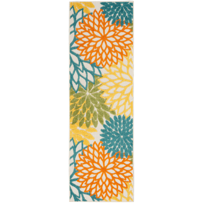 Tapis intérieur / extérieur floral Armone, Tapis de couloir 2 pi 3 po x 8 pi