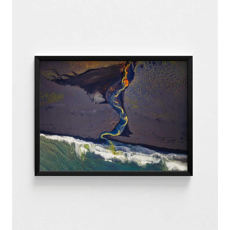 «Abstract River Landscape Print», couleurs vives sur papier beaux-arts, H 30 po x l 40 po, Noir