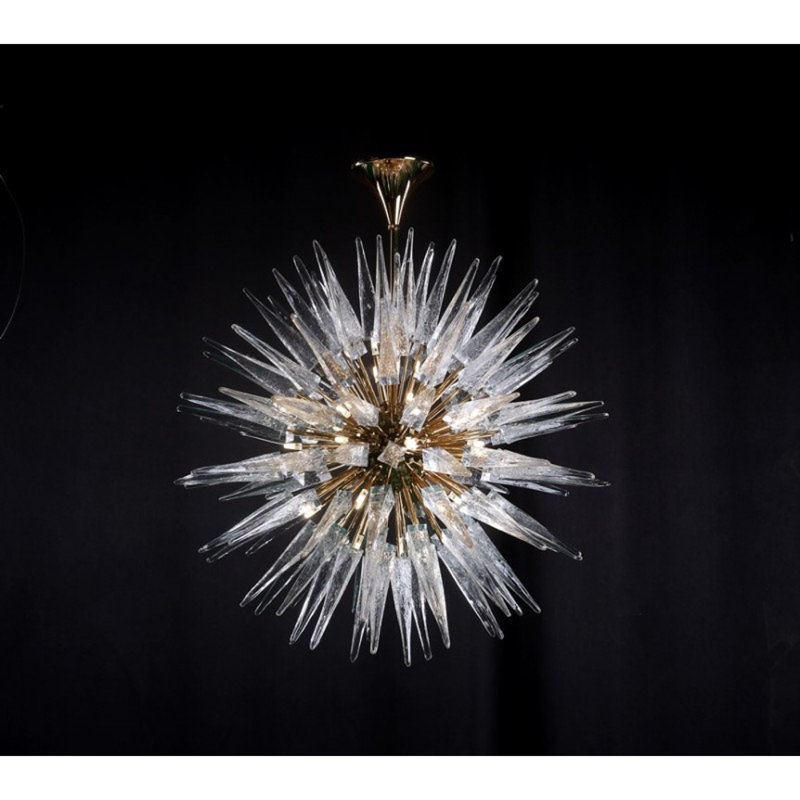 Lustre en verre de Murano, Givré, H 65 po x l 60 po x P 60 po, Bronze