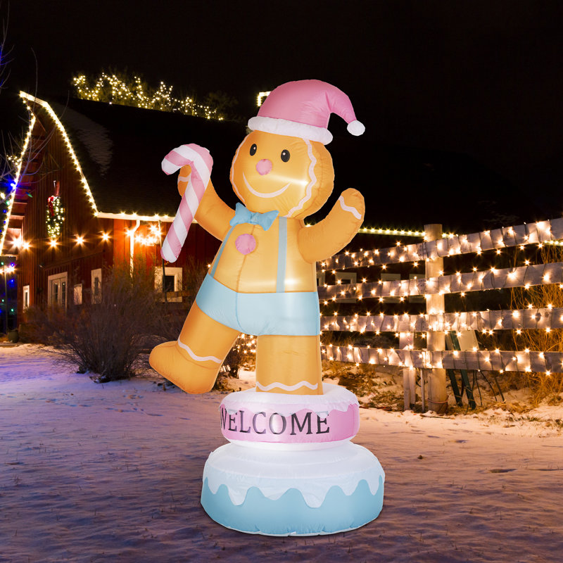 6FT Lighted Macaron Inflatable Rotating Gingerbread Man Decor