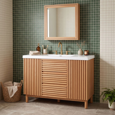 Meuble-lavabo de salle de bain avec lavabo en résine SMC, portes et tiroirs à fermeture en douceur et tablettes réglables