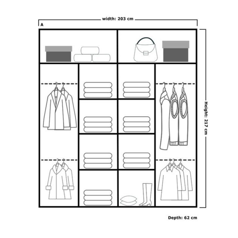 Sliding Wardrobe with Mirror Modern Bedroom 4 Colours 3 Sizes, Grey, 217cm H x 203cm W x 62cm D