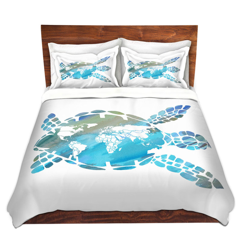 Ensemble de housse de couette World Map Sea Turtle, 1 housse + 2 taies très grand lit