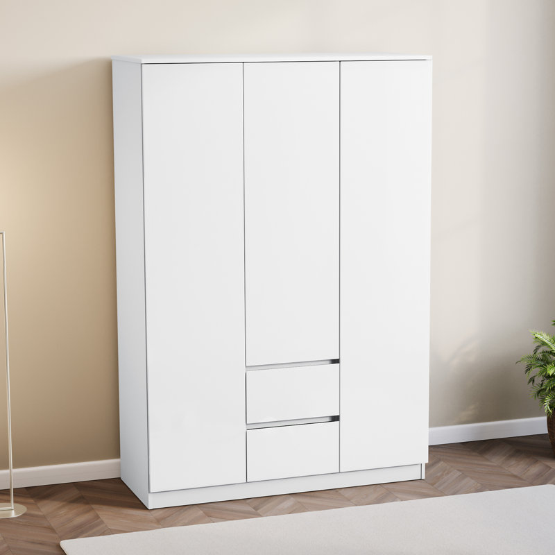 3 Door 2 Drawer High Gloss Wardrobe, (FSC 100%) Bedroom Home Clothing Storage Furniture, White