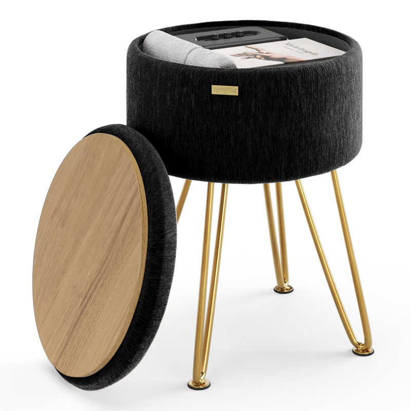 Table d'appoint moderne avec rangement, Doré, Velours noir