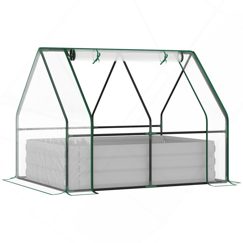4' X 3' Galvanized Raised Garden Bed With Mini PVC Greenhouse Cover, Outdoor Metal Planter Box With 2 Roll - Up Windows For Growing Flowers, Fruits, Vegetables And Herbs, Clear