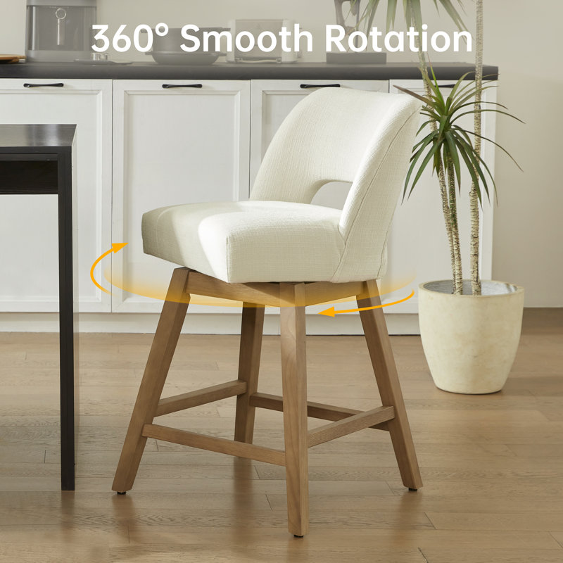 27.1" High Swivel Bar Stools, 4, Light Oak, Beige/Polyester