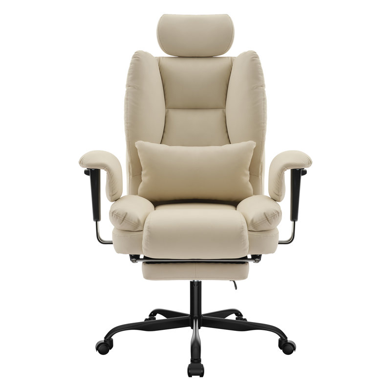 Office Chair Ergonomic 200 Kg PU Leather Computer Chair With Lumbar Support And High Backrest, Beige