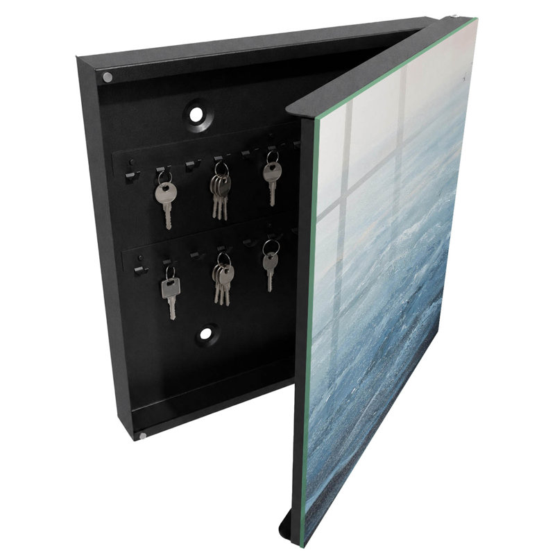 Wall mounted key box, Opens to the right, 30x30x5, Black, Calm sea, shades of blue, light breeze, 