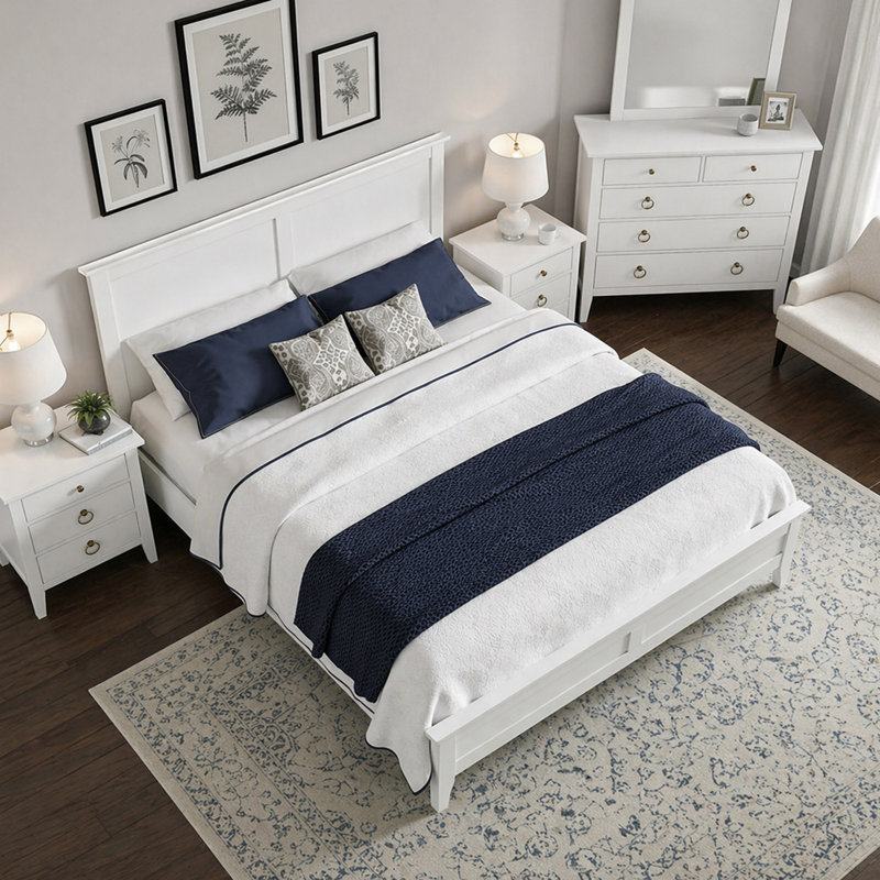 Lit plateforme blanc avec tête de lit, Grand